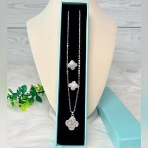 Silver Plated Flower Necklace and Earring Set